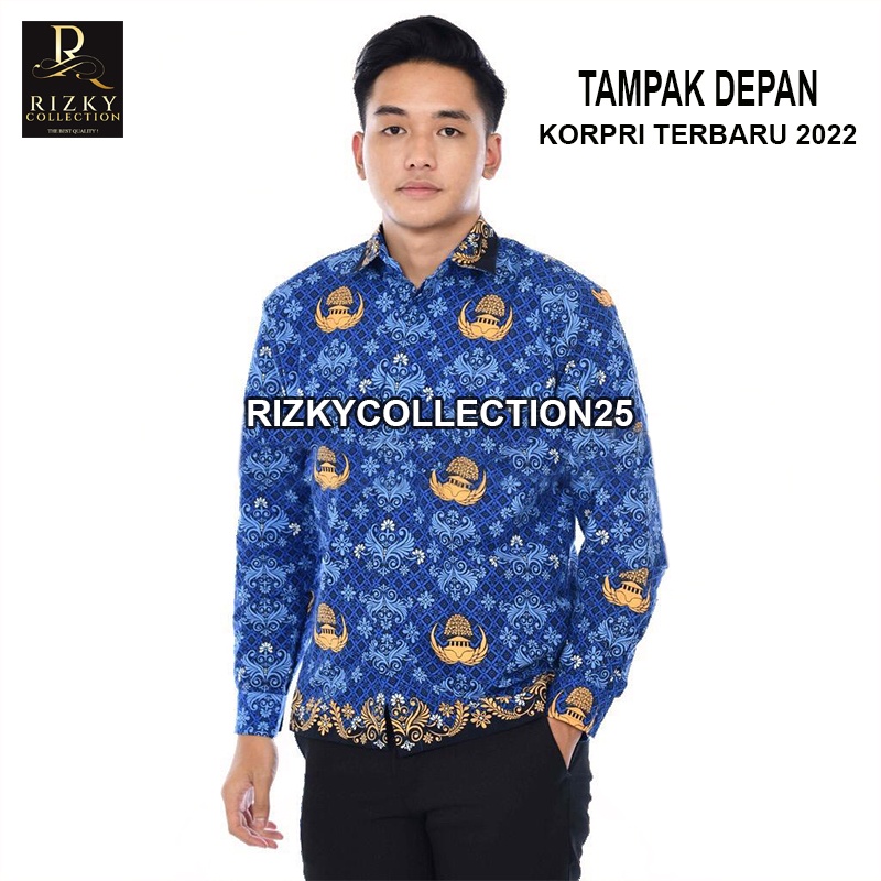 BATIK SERAGAM KORPRI PRIA WANITA TERBARU 2022/ KORPRI JUMBO KERAH HITAM/ BAJU BATIK KORPRI/ BISA COD