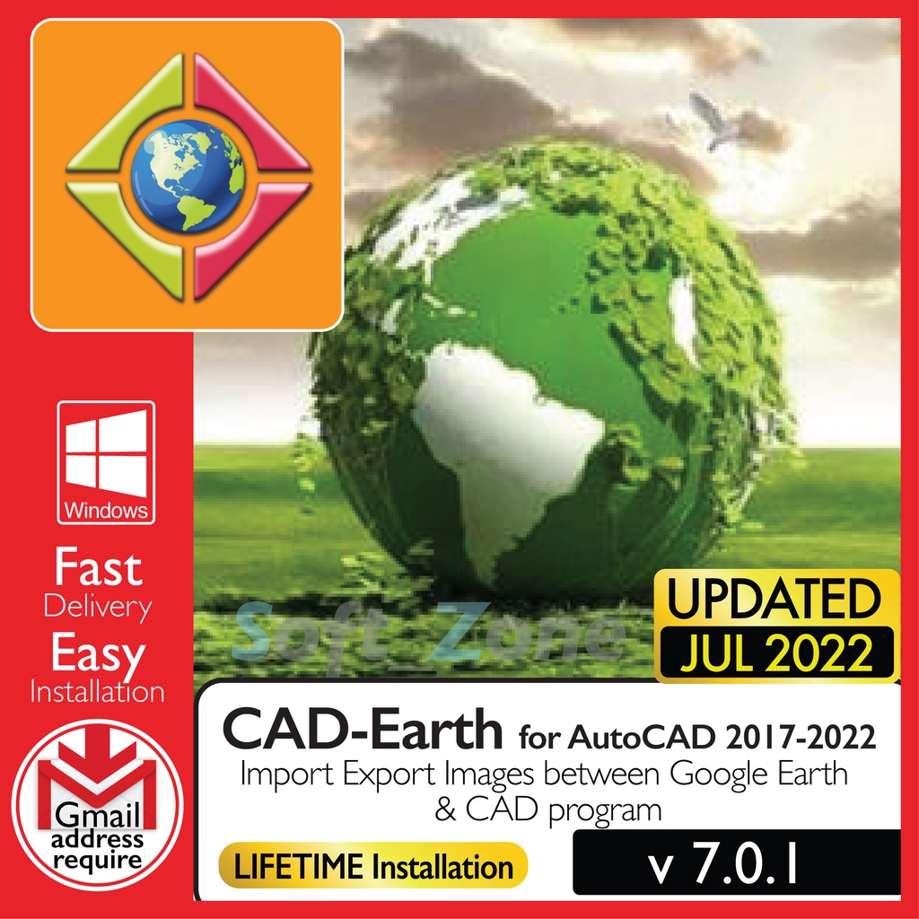 

CAD-Erth v7.0.1 fr AtCAD 2017-2022 - Imprt Exprt Imgs btwn Ggl Erth & CAD prgrm [Dgtl Dwnld]