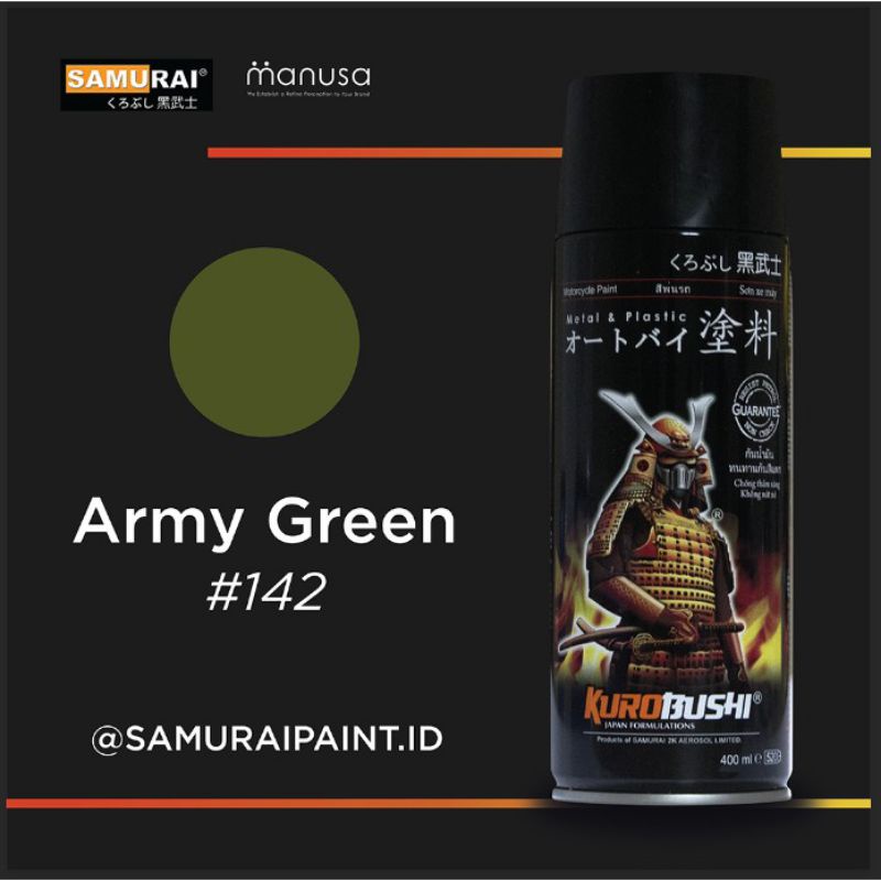 SAMURAI PAINT #142 ARMY GREEN CAT SEMPROT SPRAY WARNA hijau tahan bensin bukan merk PYLOX DITON SAPP