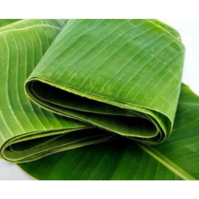 

Daun pisang segar langsung petik dari kebun per ikat (1 ikat = 2 pelepah pisang / 4 lembar)