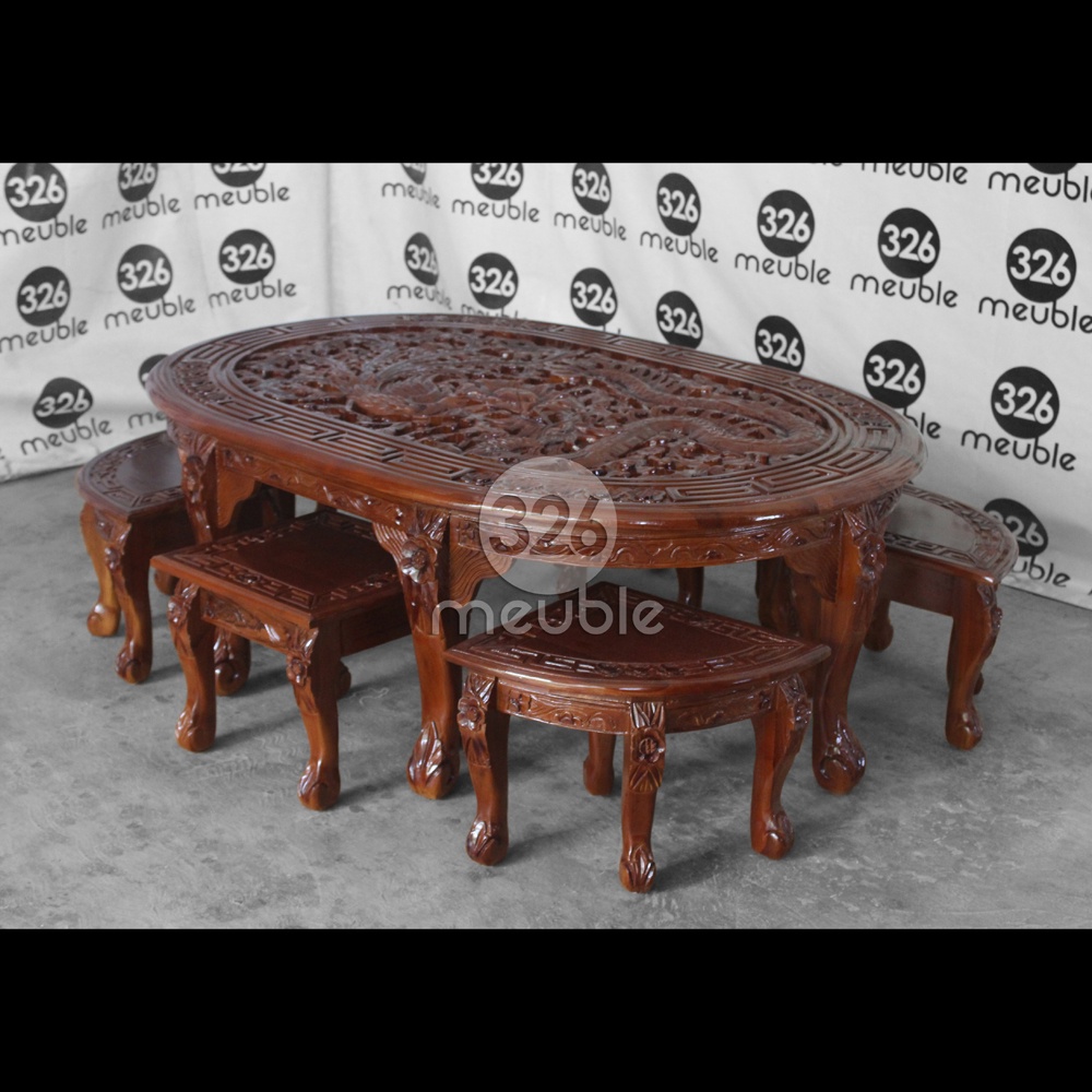 Meja Oshin Ukiran Naga dan Burung - Meja Teh Oshin - Meja Tamu Oshin