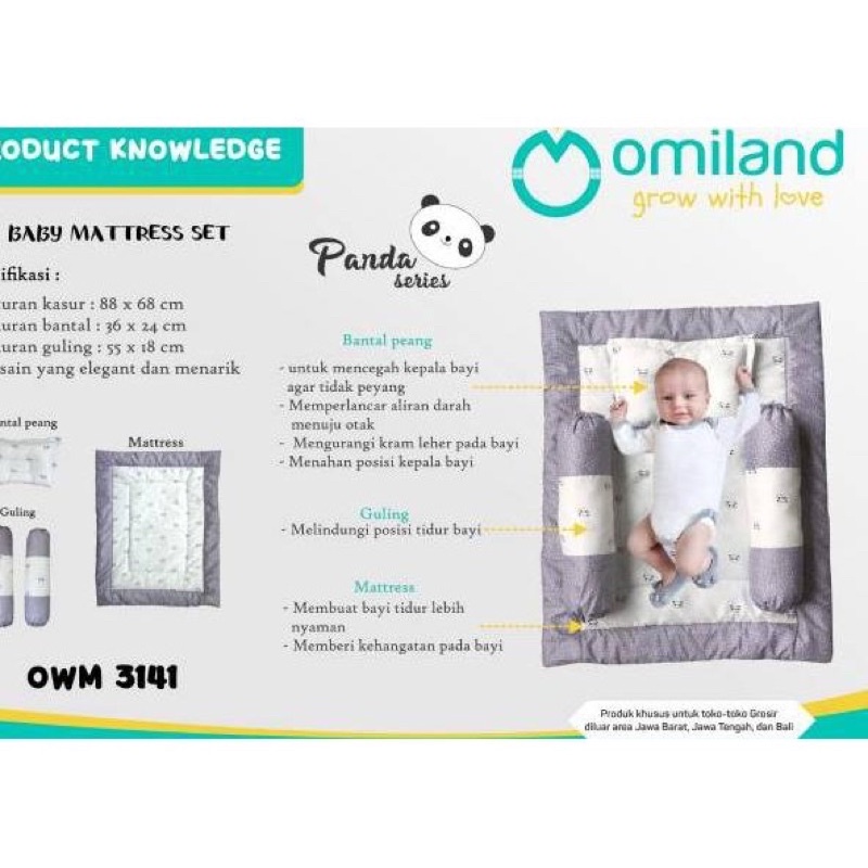 Omiland Baby Mattress Matras Bayi Set Bantal Peang + Guling Motif Panda Series - OWM 3141, / Rainbow OB37171/ Alphaca OB37205