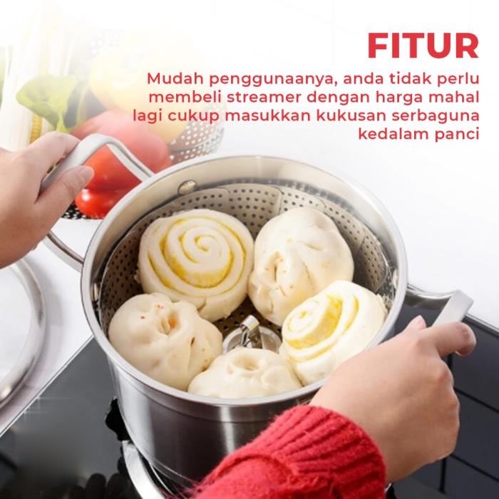 Tatakan Kukusan Stainless 17cm - 26cm sedang Steamer Alas Kukus Lipat