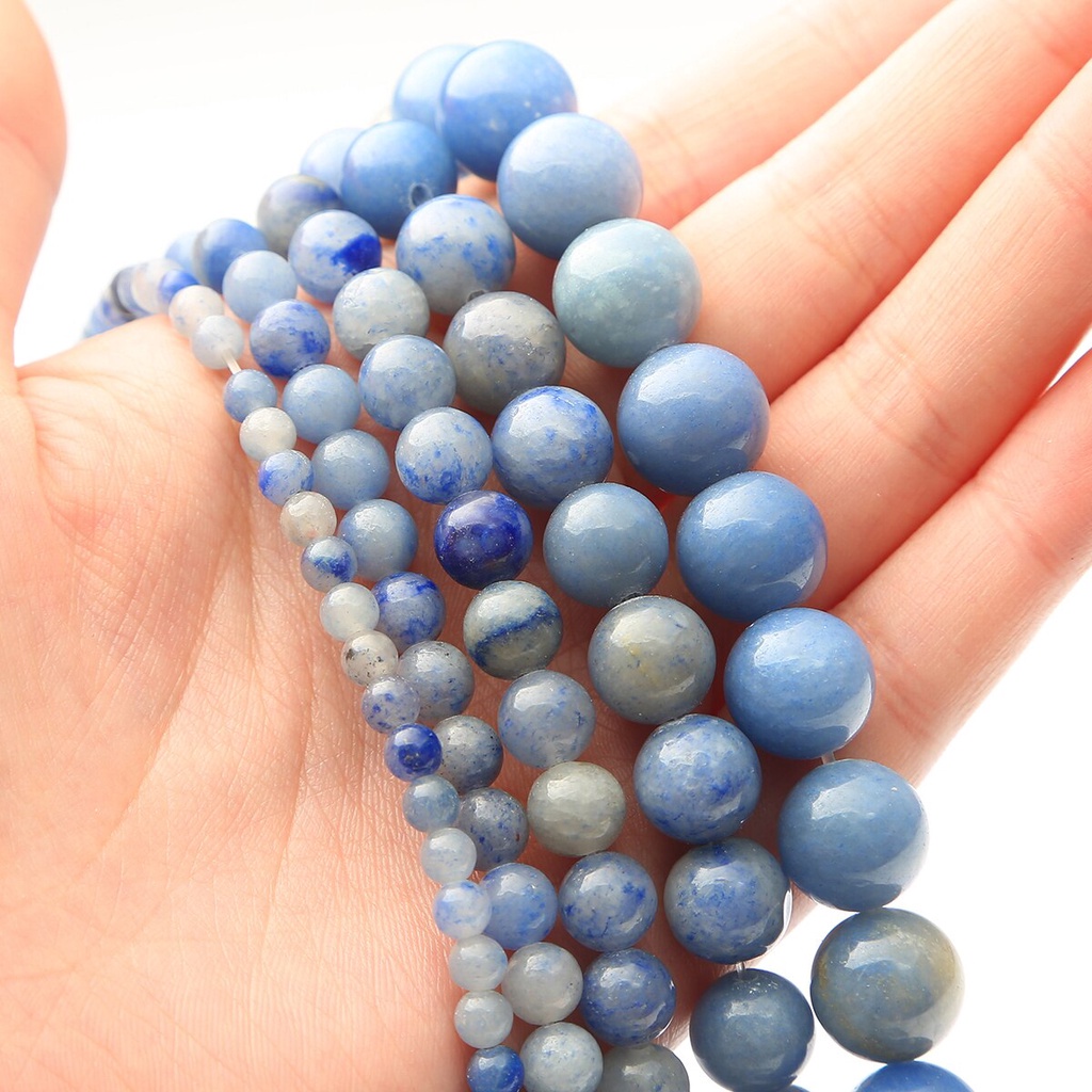 38 Cm/4-12 Mm 32-89 Pcs Batu Alam Biru Aventurine Bulat Manik-manik Memilih Ukuran untuk Membuat Perhiasan DIY Perhiasan Gelang/Kalung Aksesoris