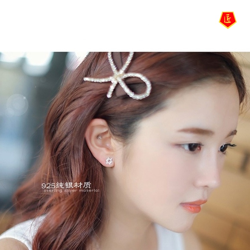 [Ready Stock]Fashion Six-Pointed Star Hollow Silver Stud Earrings for Women