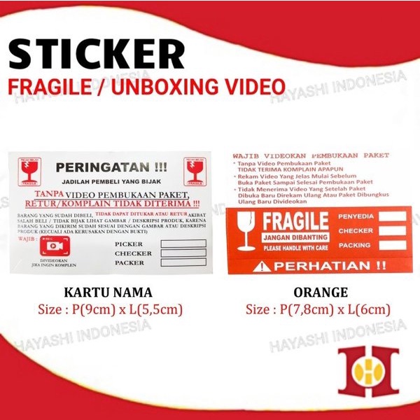 Stiker Label Video Unboxing Sticker Fragile Pecah Belah - 100pc