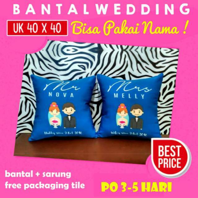 (Custom Nama) Custom Bantal Wedding Ukuran 40x40