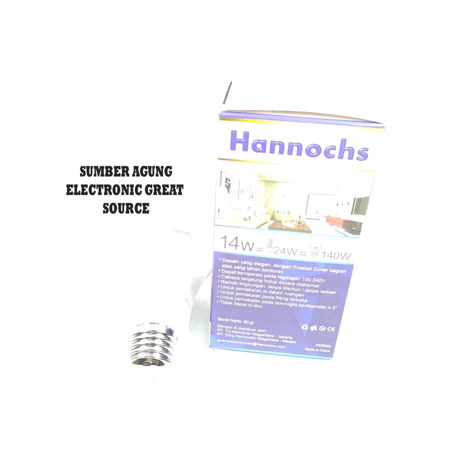 Hannochs Lampu LED 14W Basic Cool Daiylight Cahaya Putih 1400 Lumen Aw