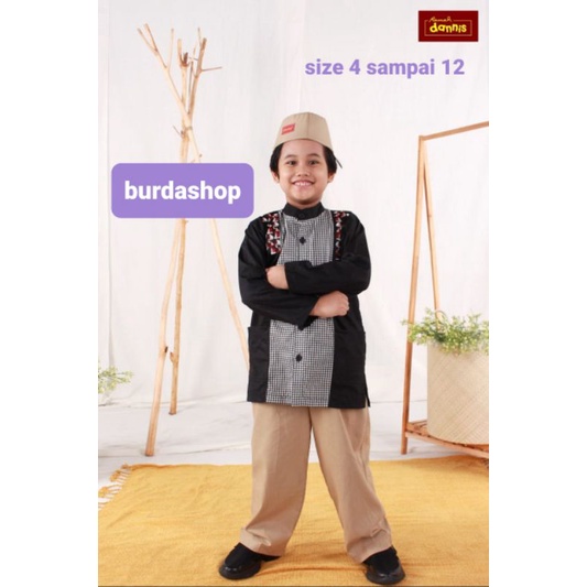 Baju Muslim anak Dannis TAPM 0703 hitam laki laki size 4, 5, 6, 7, 8, 10, 11,12  ( Baju Koko )