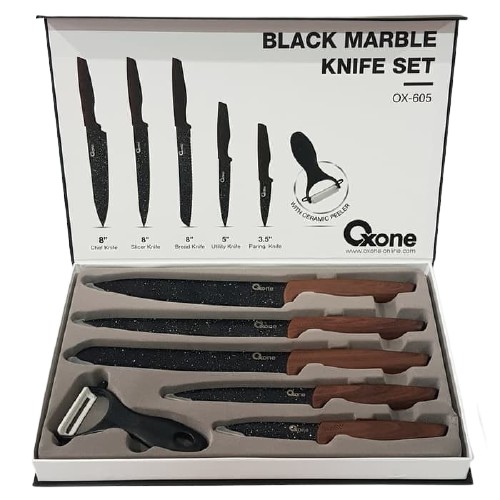 Oxone Set Pisau / Knife Set Black Marble 6 Pcs (OX-605) - Pisau Set