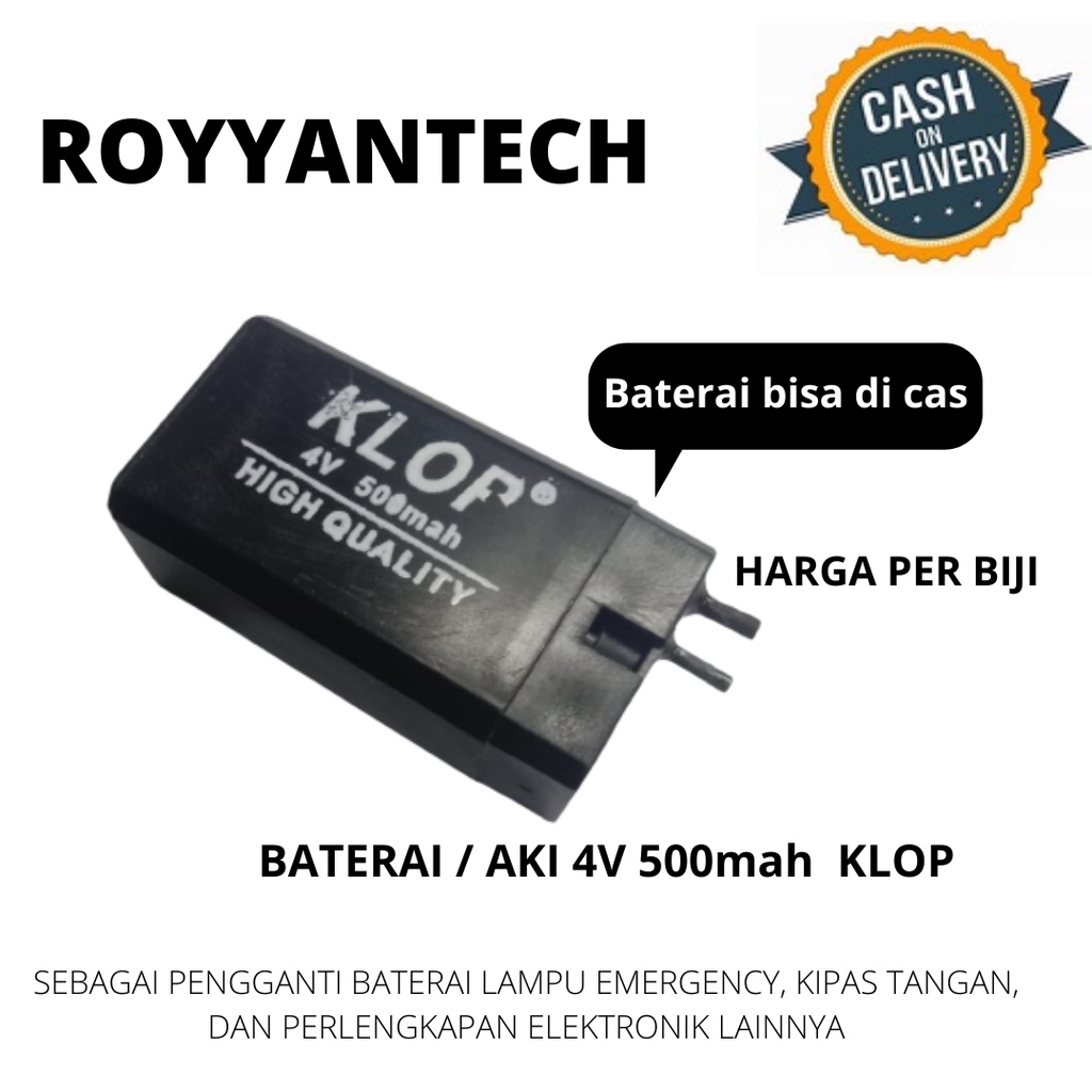 BATERAI / AKI 4V 500mah BATERAI LAMPU EMERGENCY  4 VOLT 500 mah