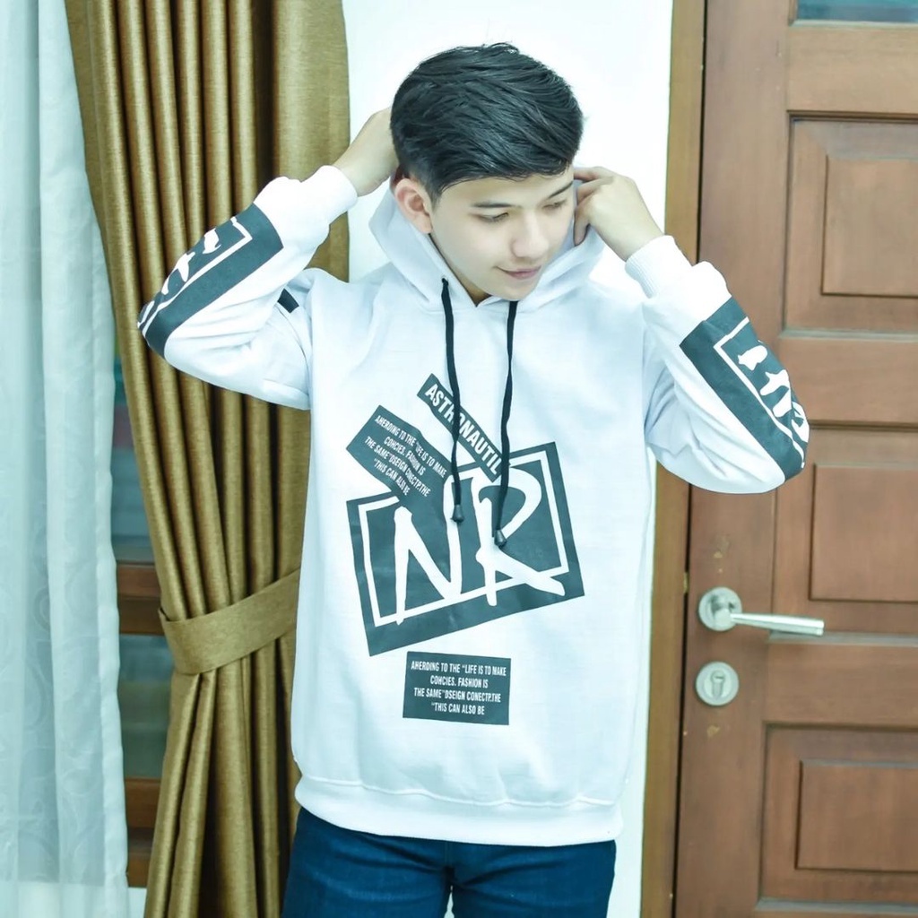 Hoodie Pria Trendy NR White Bahan Pleece Terbaru Korean Style