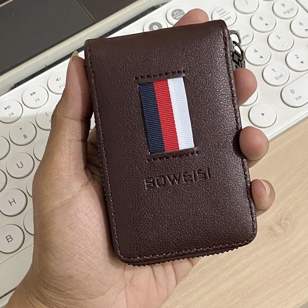 Fashion Pria Dompet Kartu Model Tegak Dompet Kartu dan Uang Dompet Multifungsi Dompet Gantungan Kunci Mobil B221 - Brown