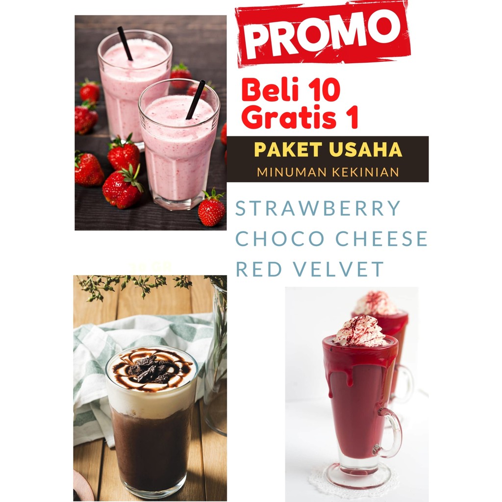 

Paket usaha murah minuman milenial (Rp.2.500 @30 Gram - Bebas pilih Semua Rasa )