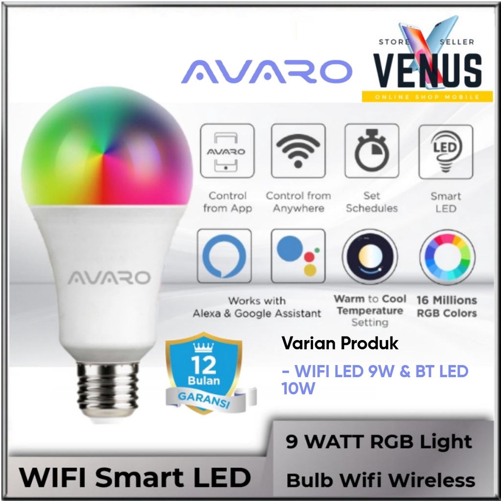 AVARO Wifi Smart LED Bulb 9W / BLuetooth 10Watt RGB Bohlam Lampu Pintar