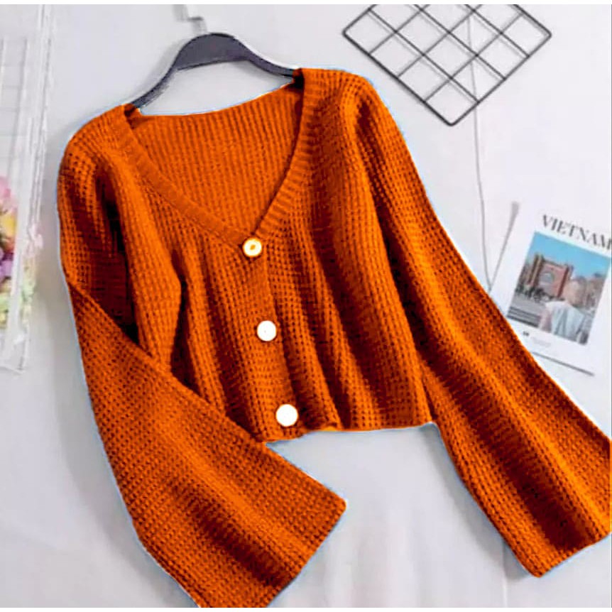 Cardigan crop wanita INDRI Cardy Secker-CORAL