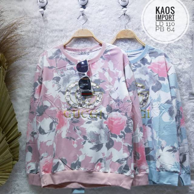 Kaos import motif bunga gucci
