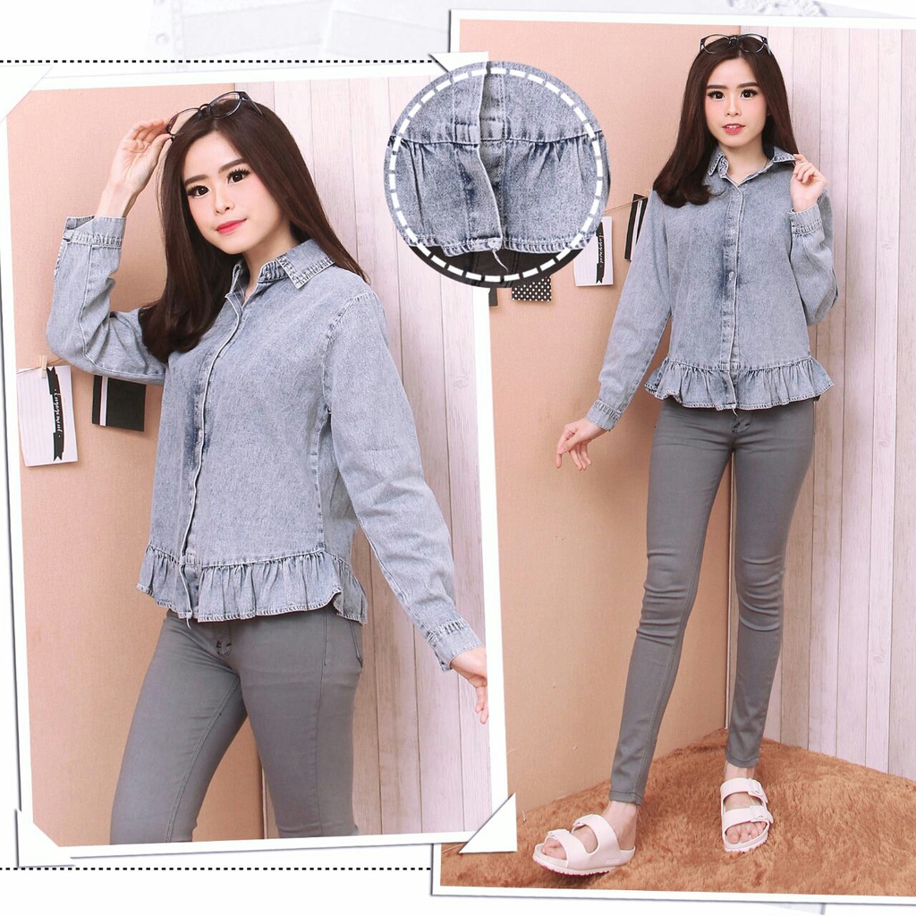 Kemeja ELLA Atasan wanita jeans wash kemeja distro GOOD QUALITY NT