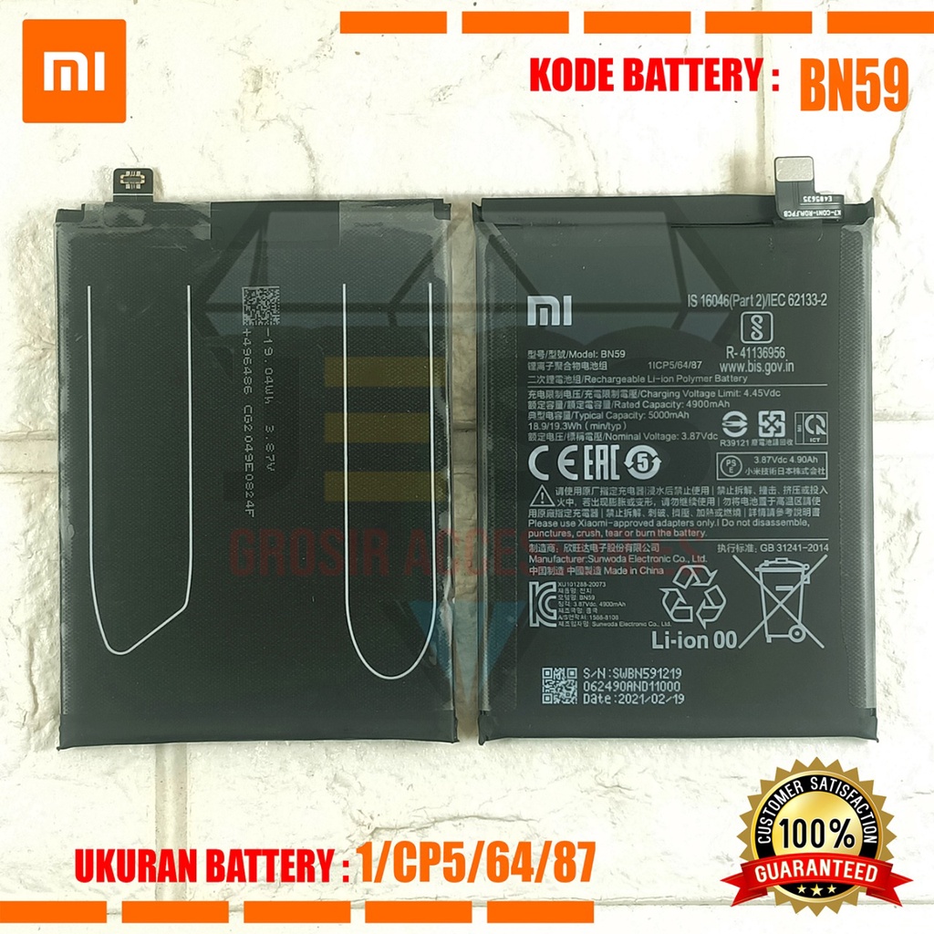 Baterai Battery Original Xiaomi BN59 &amp; BN-59 For Type Redmi Note 10 - M2101K7AG &amp; Redmi Note 10S - M2101K7BNY