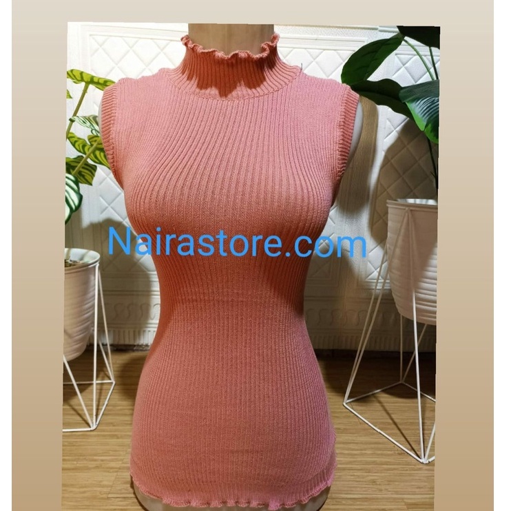 Turtle Neck Tanktop Rajut / Tank top kerah tinggi kriwil rajut wanita / Inner Manset