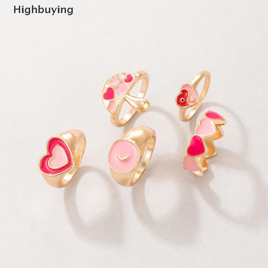 Hbid 5Pcs / set Cincin Enamel Bahan Metal Untuk Wanita