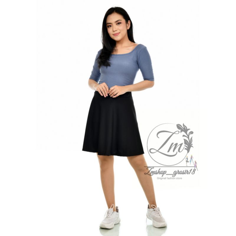 ROK PENDEK POLOS MIDI FLARE SKIRT / ROK PENDEK BAHAN SCUBA