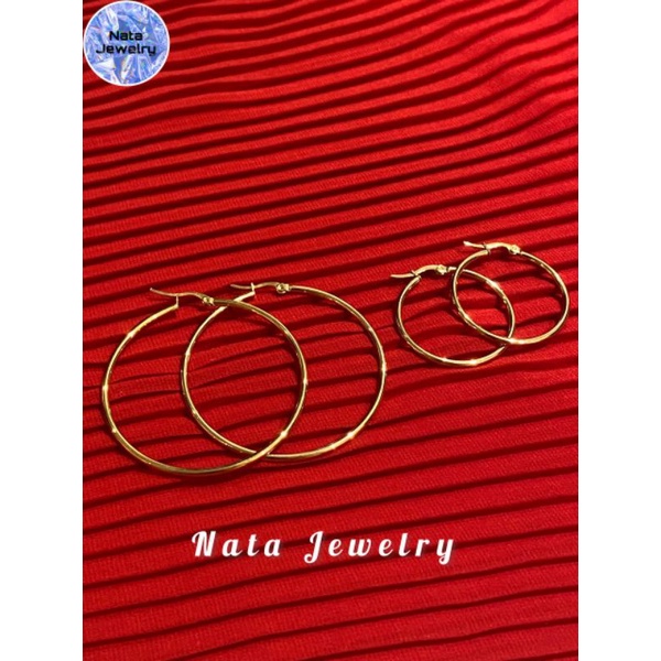 Anting  Hoop Titanium Bulat Wanita Korea Anti Karat/Terlaris