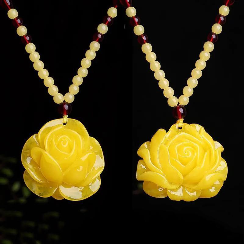 Kalung Liontin Bunga Mawar Kuning Bahan Resin Gaya Tradisional Nasional Untuk Aksesoris Perhiasan