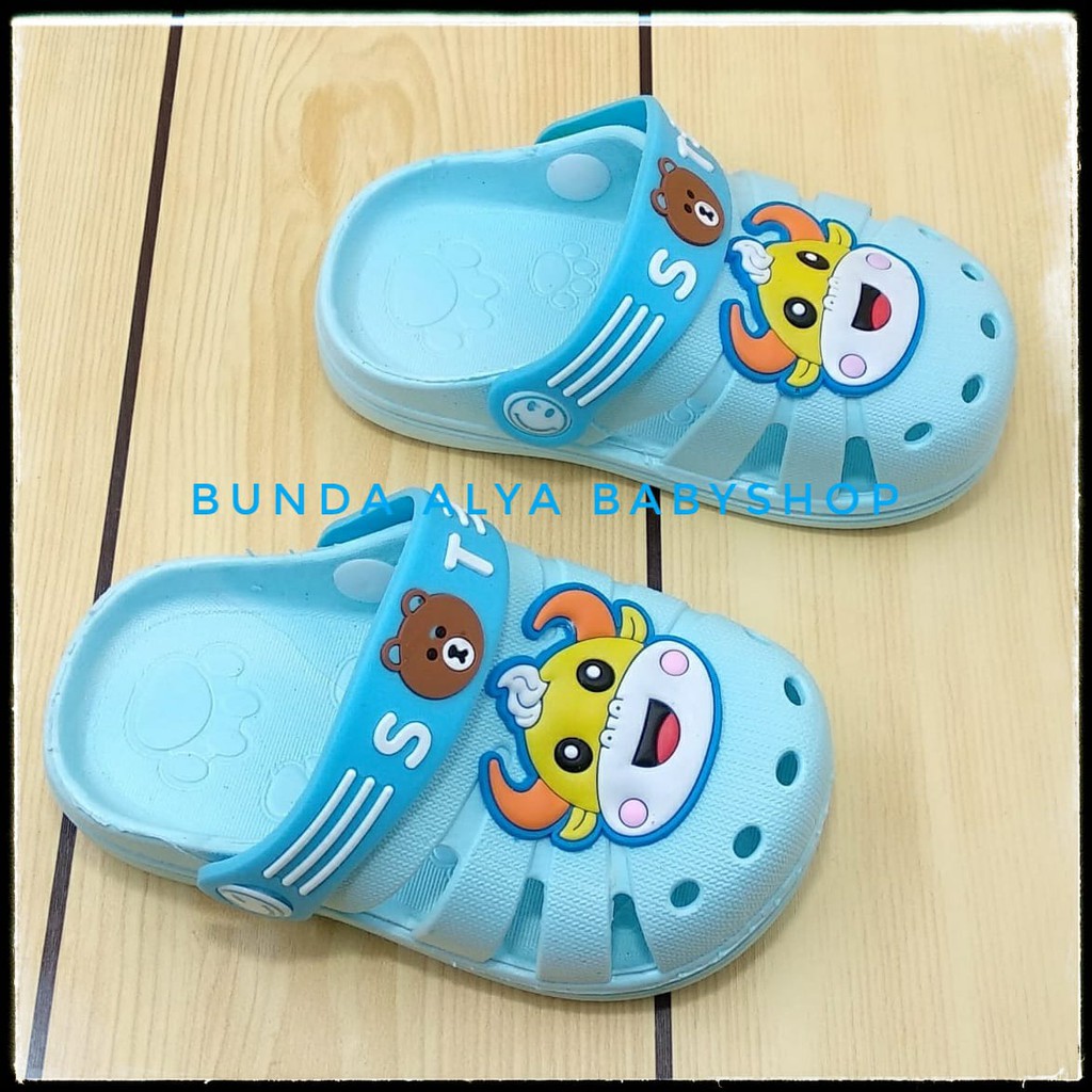 Sendal Anak Laki Import Usia 6 Bulanan Elastis BIRU MUDA - Sandal Anak Cowok Motif COW Karet Anti Licin
