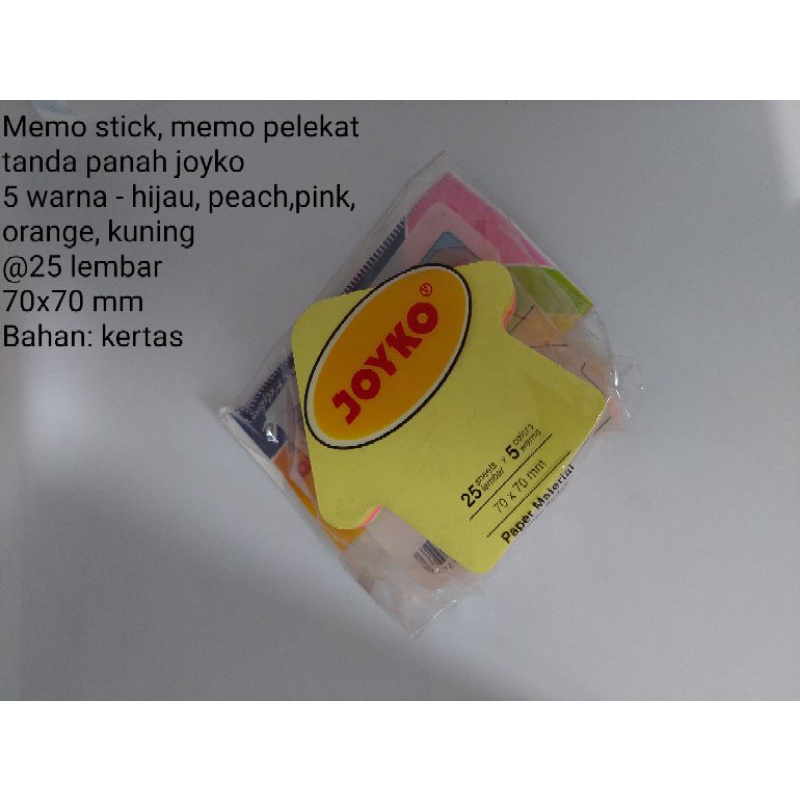

memo stick, memo pelekat tanda panah joyko hijau peach pink orang kuning (@ 25 lembar) kertas