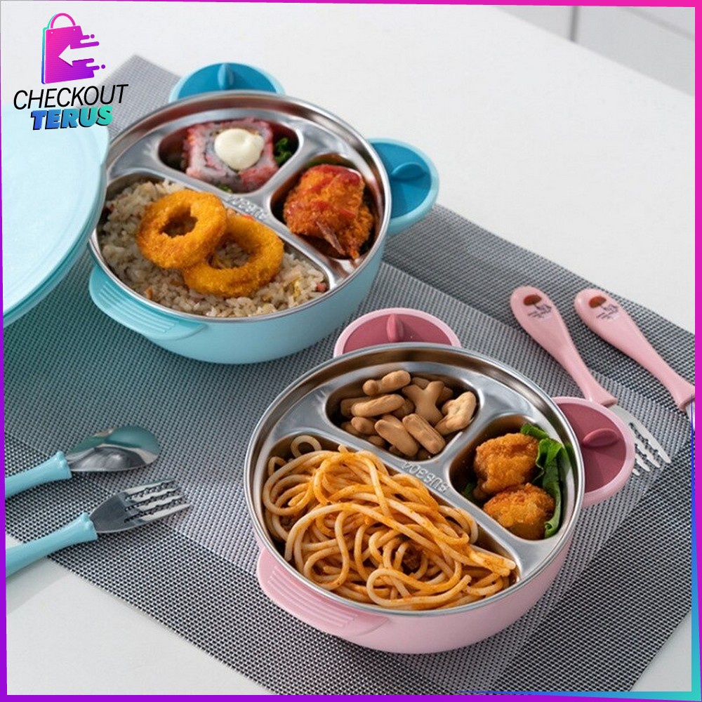 CT C353 Lunch Box Anak Karakter Bear Lucu Set BPA FREE Tempat Makan Anak Stainless Kotak Penyimpanan Bekal Anak Karakter