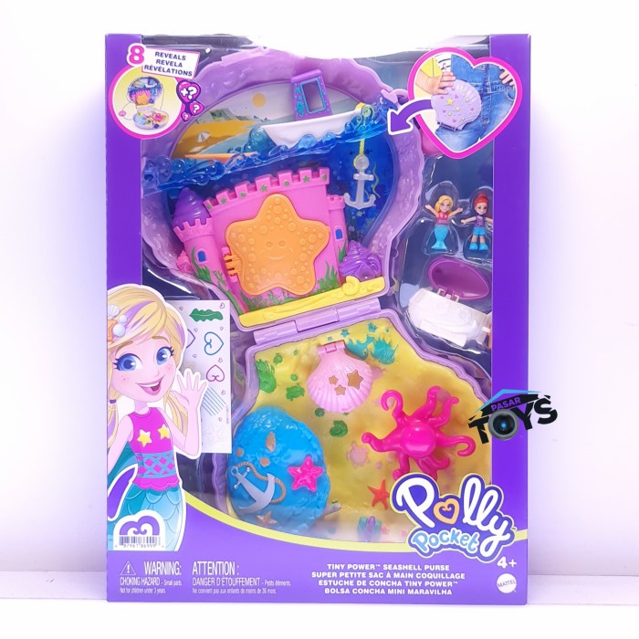Polly Pocket Tiny Power Seashell Purse Compact with Wearable Strap