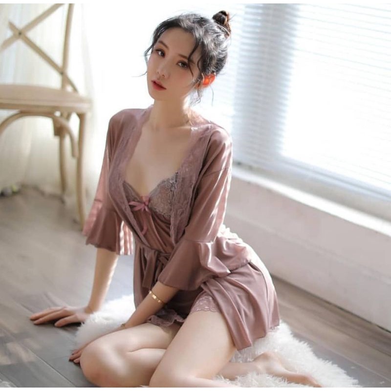 DeSecrettz MADELINE Baju Tidur Wanita Dewasa Sexy Model Kimono Set Includes Lingerie Sexy &amp; G String