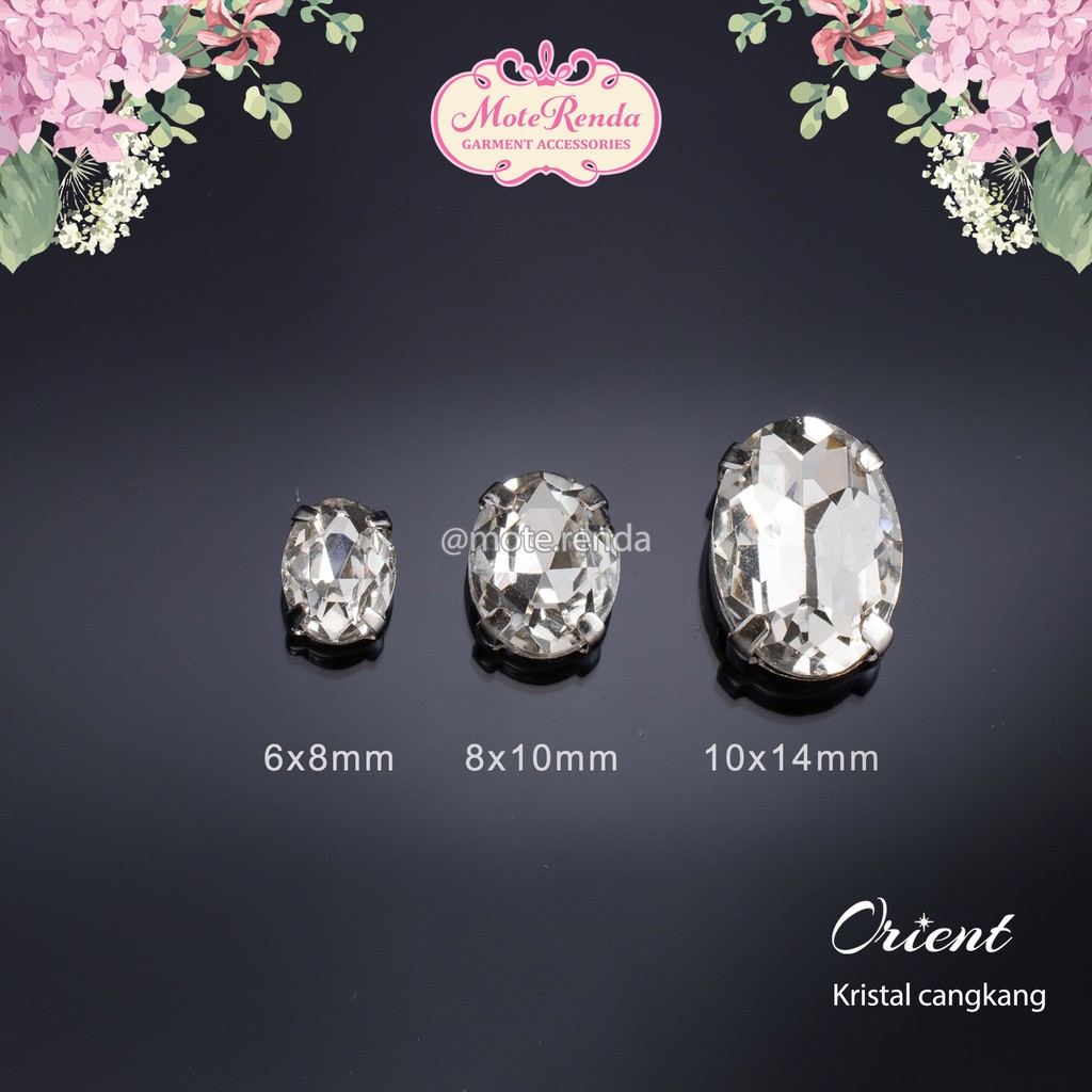 Kristal jahit cangkang orient, bentuk oval, rhinestones with claws kode 0OOR