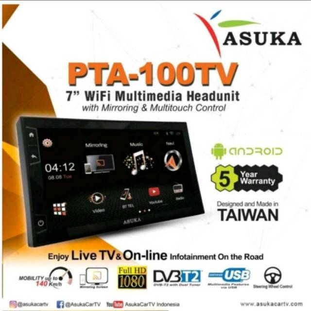 Head unit asuka pta100tv - tv android asuka pta-100 tv - tv digital Asuka PTA 100 + tuner digital