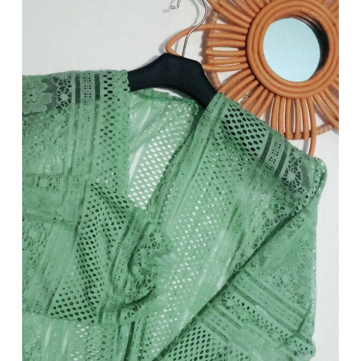 Outer Cardigan Brukat Lengan Balon || Kardigan Burkat Premium || Outer Brokat-hijau pastel