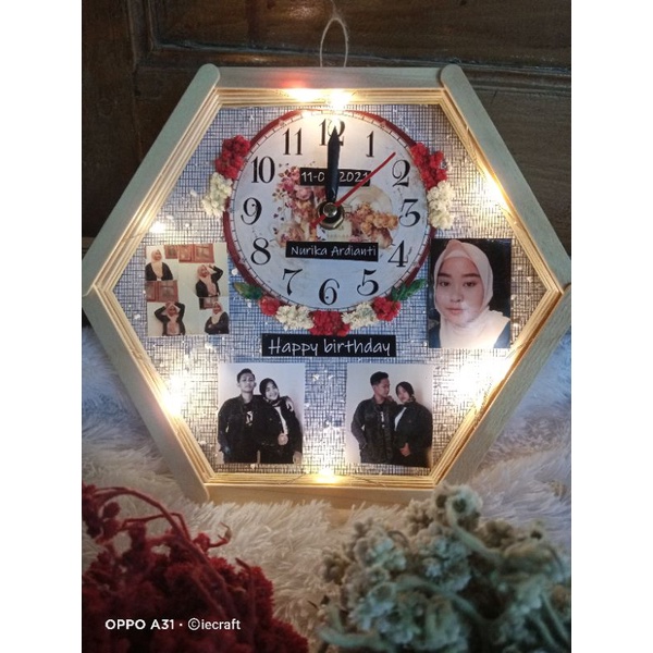 1 HARI JADI Hexa Frame include jam hidup + dried Flower Kado Pernikahan Kado Ulang Tahun Kado Wisuda Kado Ultah Kado Anniversary Kado Unik free box + lampu