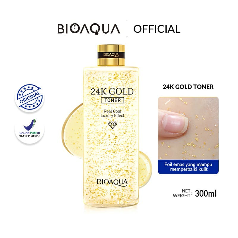 BPOM BIOAQUA 24k Gold Toner 100ml/300ml / 24K Gold Skincare Hydrating Toner Glowing Face Essence Toner Whitening Brightly / BS