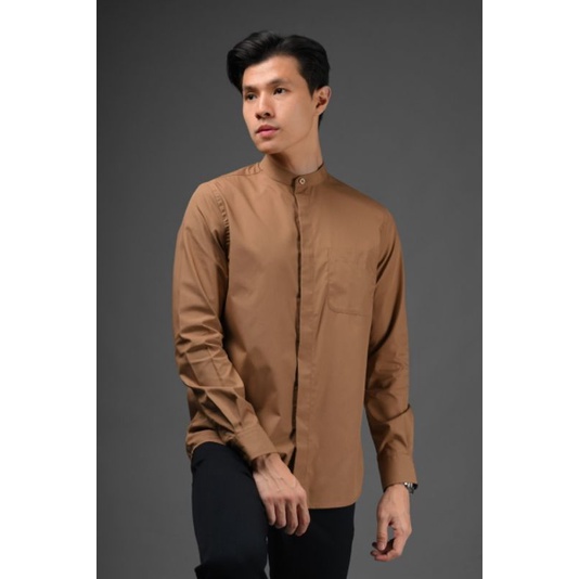 Argo Concealed Placket Longsleeve Choco by heymale.id