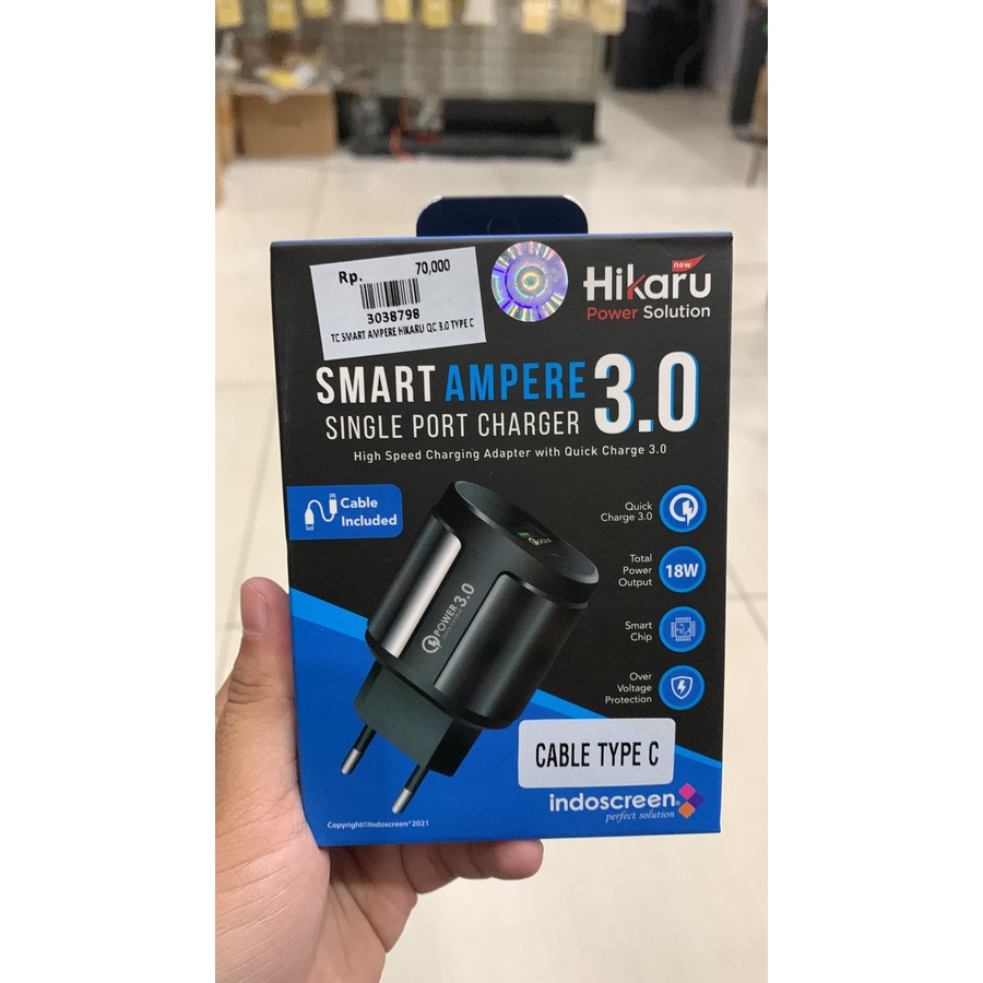 TRAVEL CHARGER SMART AMPERE HIKARU Q,C 3.0 TYPE C-ORIGINAL