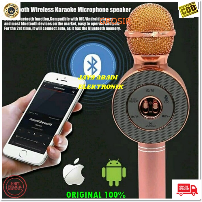 J119 MICROPHONE BLUETOOTH LED MUSIK USB MP3 SMULE KARAOKE NARSIS ECHO MUSIC MICROPHONE VOCAL KTV SYSTEM CAS MIC PORTABLE VOKAL JERNIH ADA OUTPUT NYA UNTUK KE SPEAKER BESAR PRAKTIS BISA BLUETOOTH KE SEGALA JENIS HANDPHONE COCOK UNTUK KARAOKE SMULE DLL