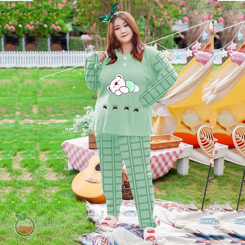 Lilipop.id  Baju Tidur Jumbo Sleep Bear XXXL Celana Panjang PP Bigsize Lengan Panjang Baby Doll Kaos