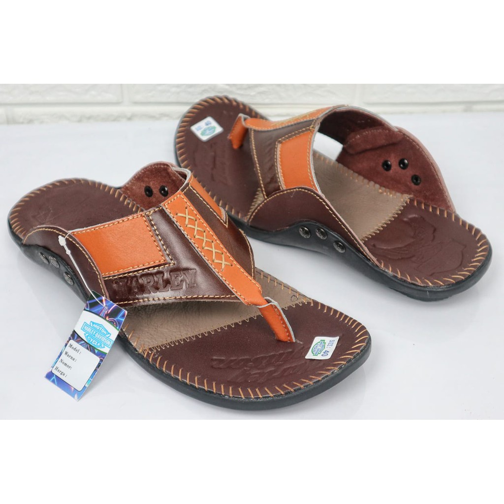 Terbaru Sandal Pria Kulit Sapi Asli Harley Davidson Real Leather Cow Sendal Jepit Rempel Casual Pria