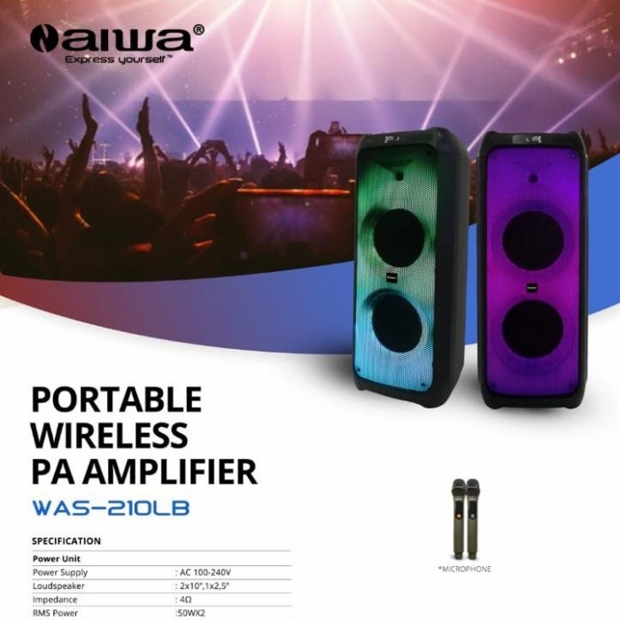 Speaker Portable Aiwa Was 210Lb Double Woofer 10 In Super Bass Murah Promo