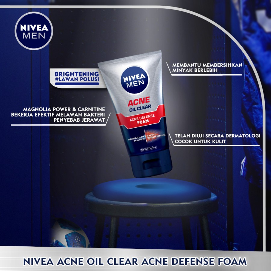 NIVEA MEN Acne Defense Foam 100ml / 100 ml - Pembersih Wajah Pria Berjerawat