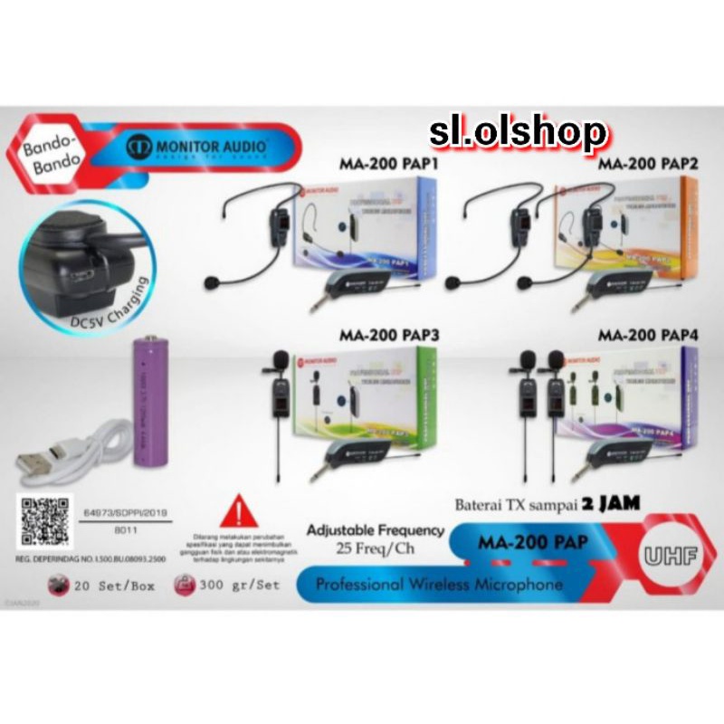 MIC MONITOR AUDIO MA-200 PAP1/MIC WIRELESS MICROPHONE HANDSET BANDO