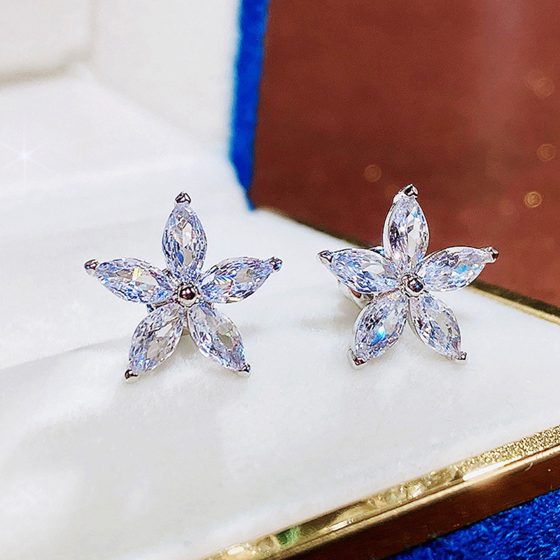 Fancyqube Anting Stud Cubic Zirconia Bentuk Bunga Warna-Warni Untuk Wanita