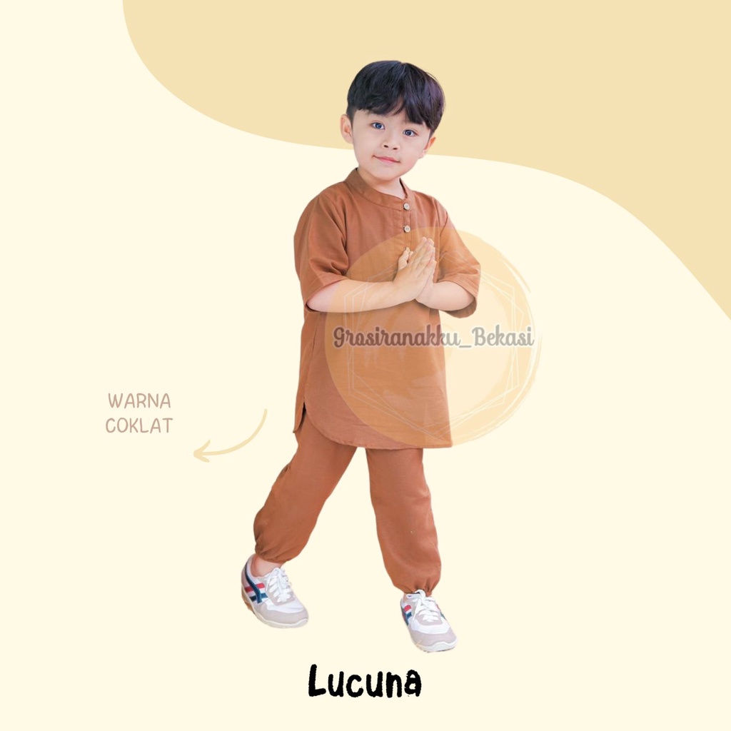 Setelan Anak Koko Adam Lucuna Linen Warna Coklat 1-5tahun