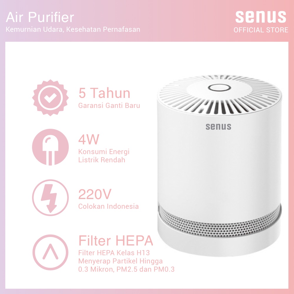 Senus Air Purifier Ruangan Penyaring Pembersih Udara Bersih True Hepa Filter Protect Allergy Flu