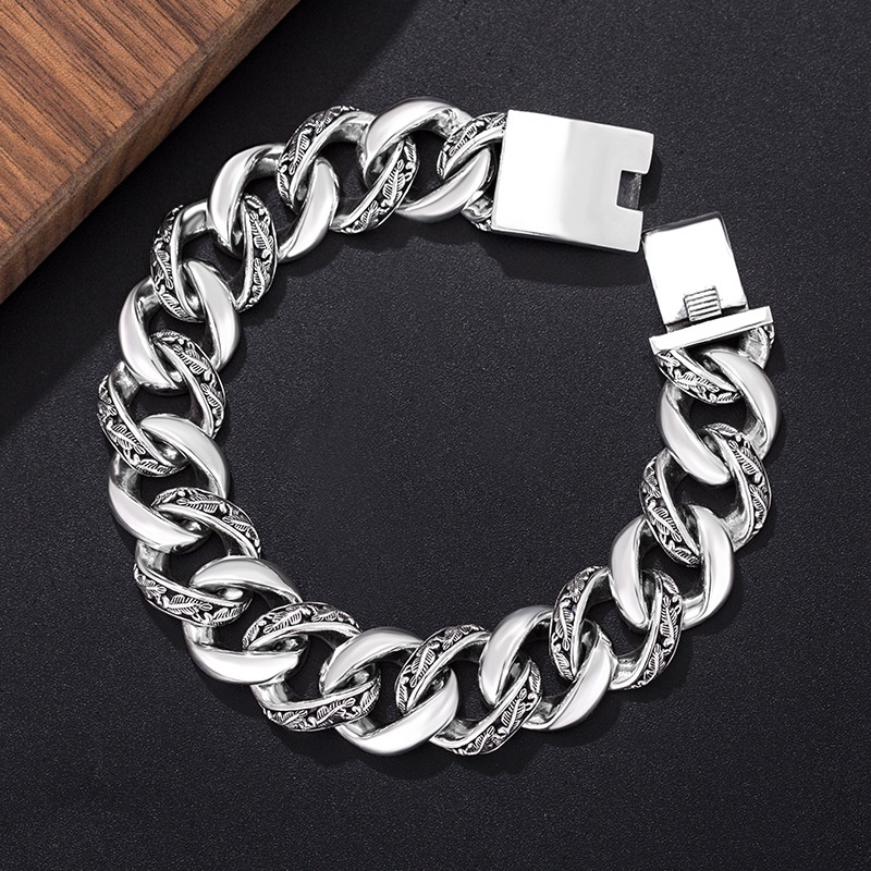 20cm D&amp;Z Hip Hop Top Quality New Trendy Classic Men Cuban Link Metal Silver Chain / Male Stainless Steel Silver Bracelet